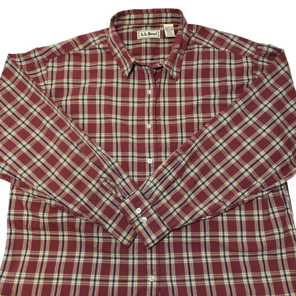 VINTAGE L.L. Bean Women's Shirt Button-Up RN71341-100% Cotton Plaid Pattern SzXL
